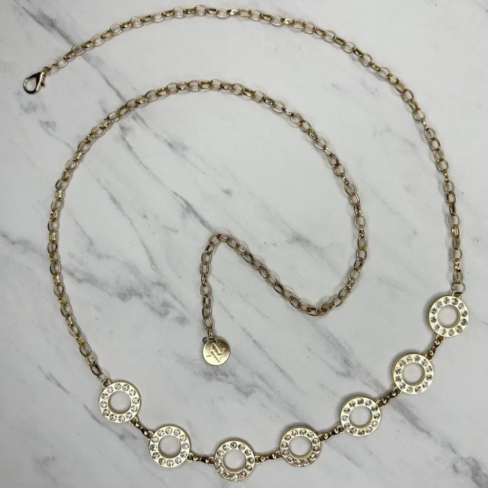 Adrienne Vittadini Gold Rhinestone Chain Link Belt One Size (OS) ✨